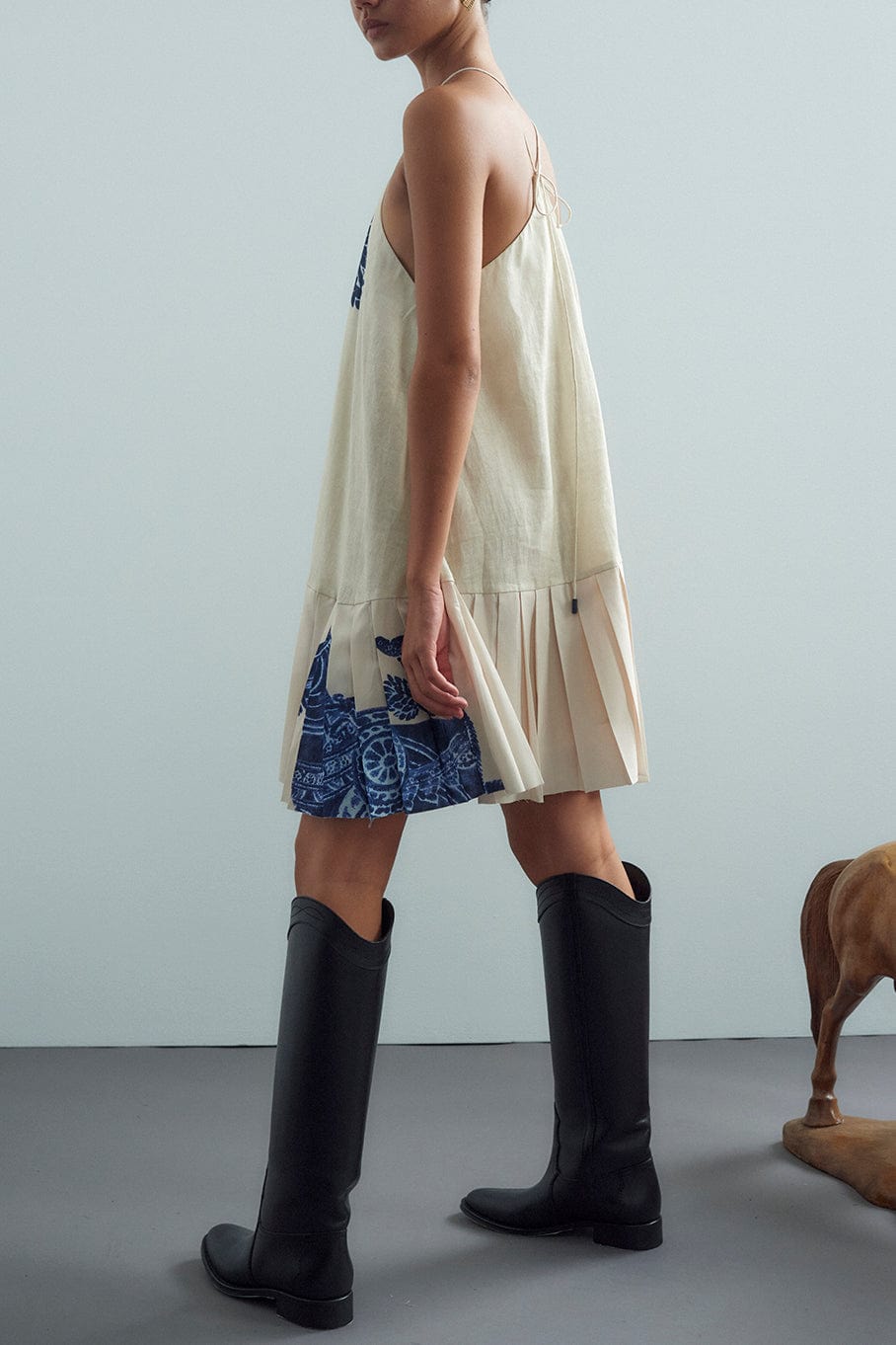 ALEMAIS-Rider Pleat Hem Mini Dress-