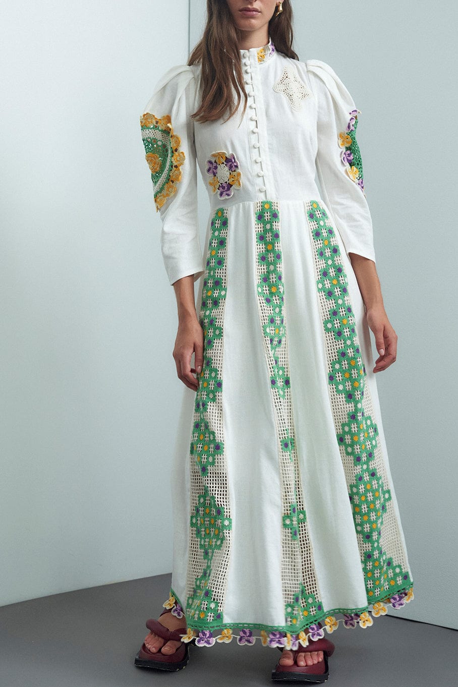 ALEMAIS-Ramona Crochet Midi Dress-