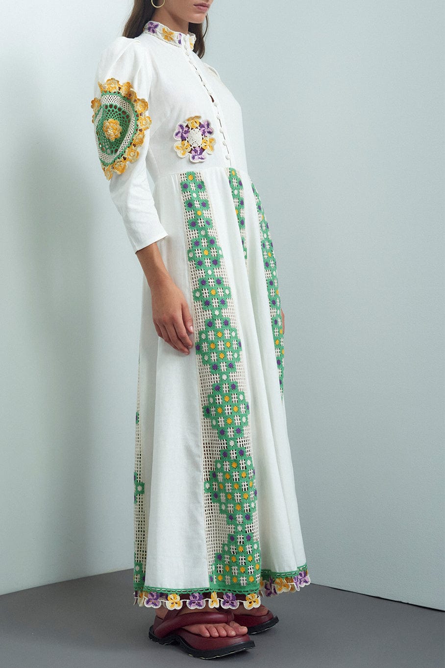 ALEMAIS-Ramona Crochet Midi Dress-