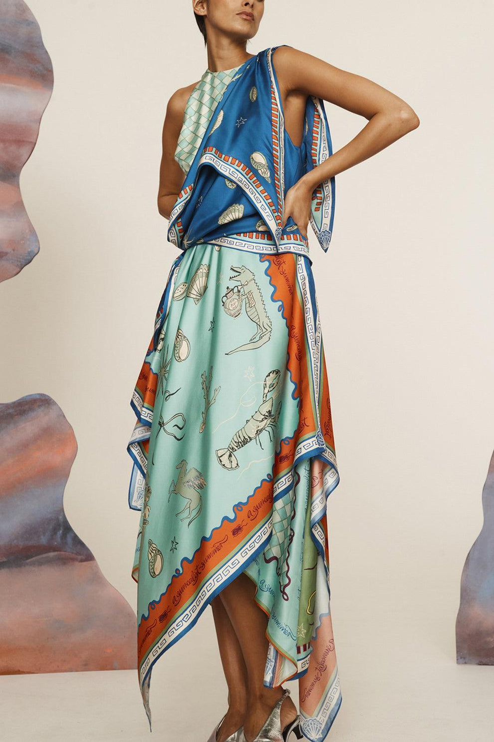 alemais surrealist summer scarf midi dress Surrealist Summer Scarf Dress
