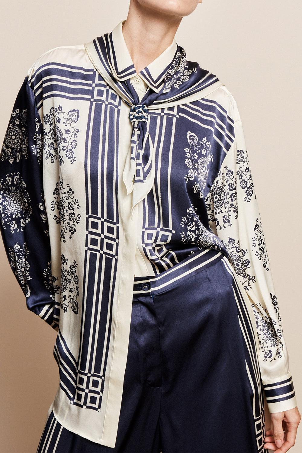 Banderra Scarf Shirt-BLUE-0-CLOTHINGTOPBLOUSE-ALEMAIS