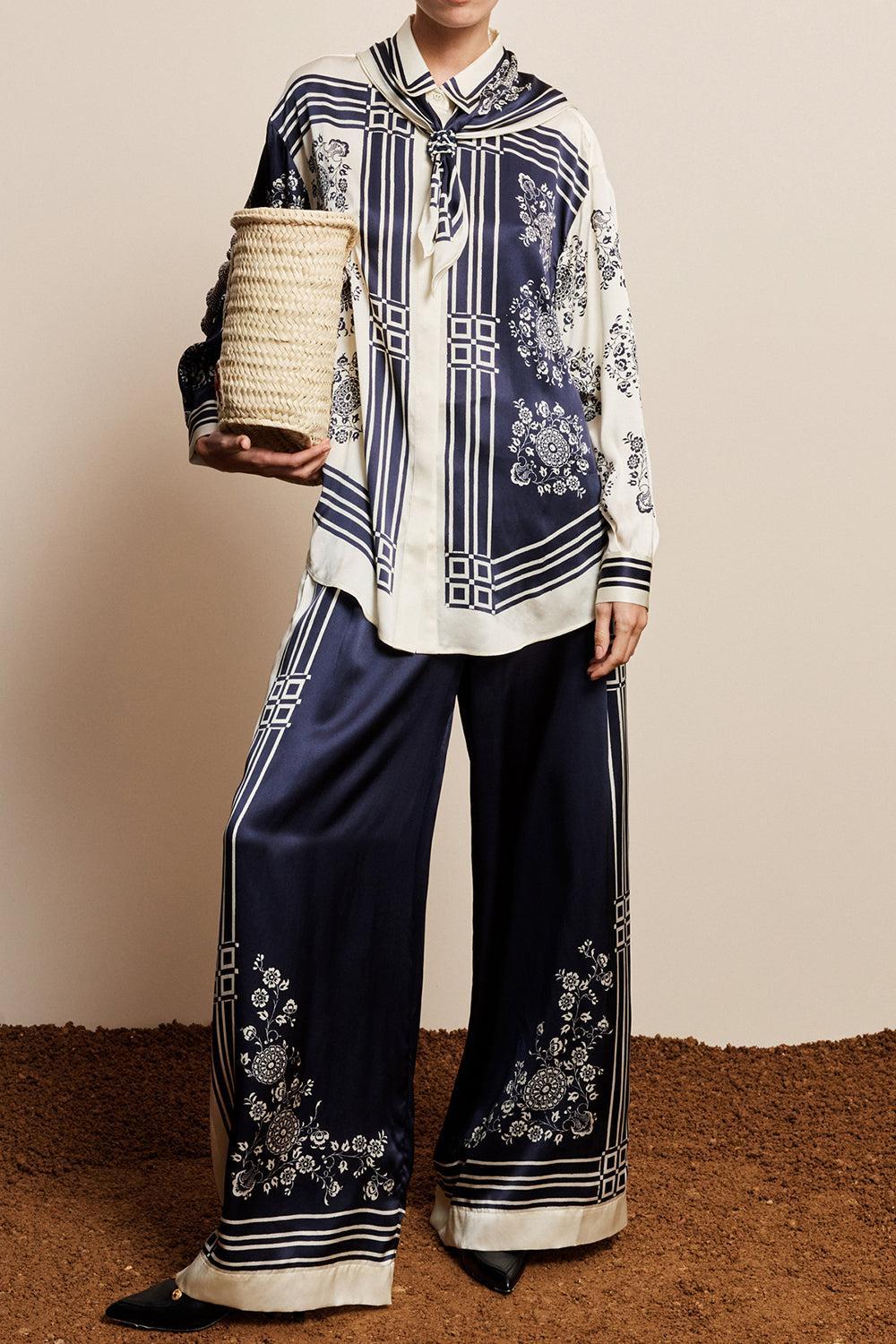 Banderra Scarf Shirt-BLUE-0-CLOTHINGTOPBLOUSE-ALEMAIS
