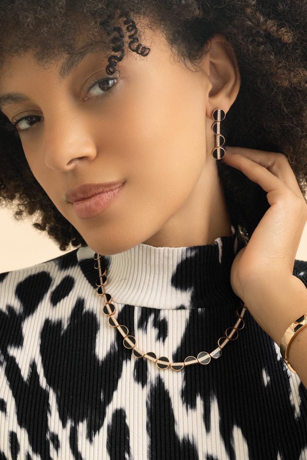 Diamond Enamel Elixer Long Earrings-ROSE GOLD-JEWELRYFINE JEWELEARRING-ALESSA JEWELRY