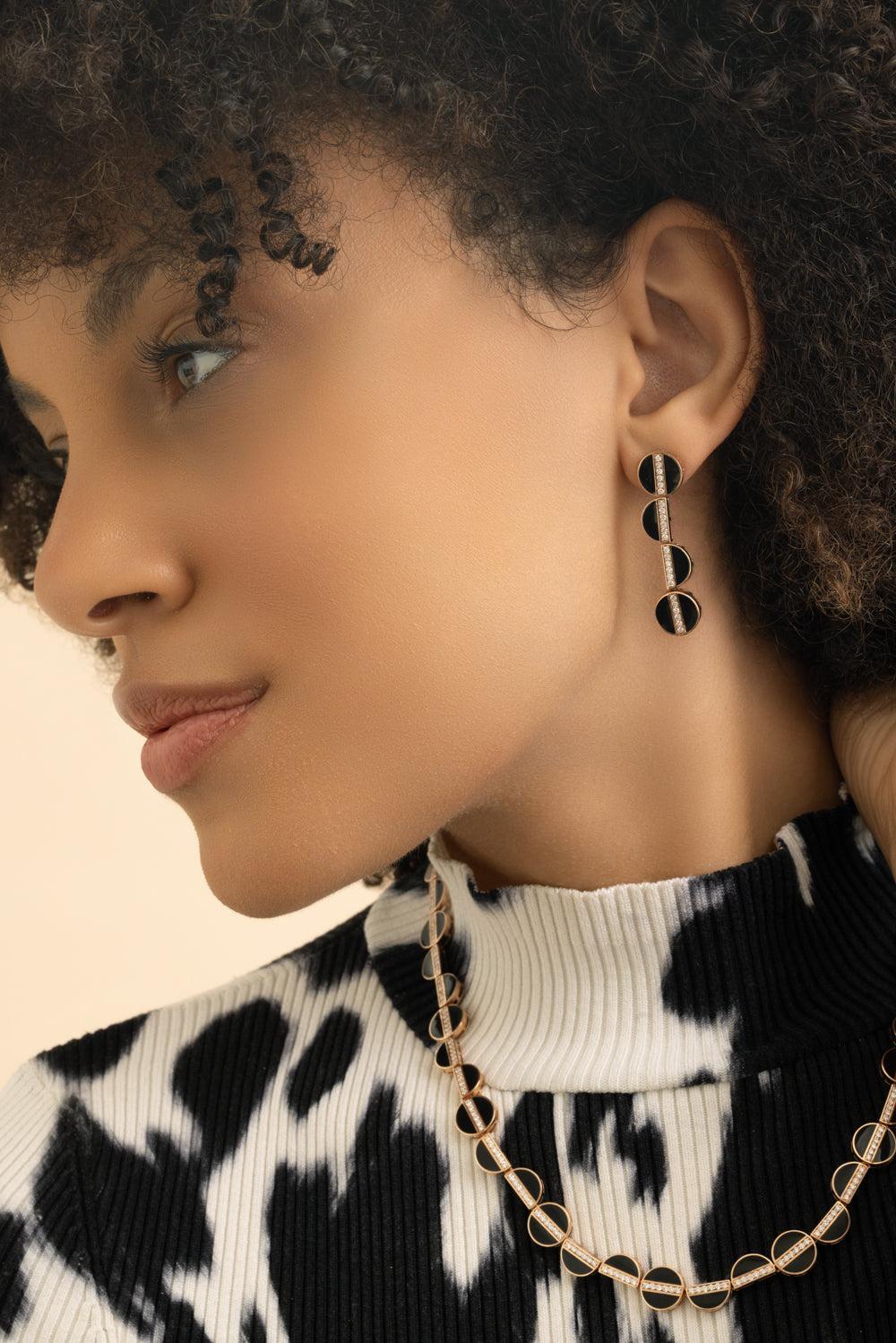 Diamond Enamel Elixer Long Earrings-ROSE GOLD-JEWELRYFINE JEWELEARRING-ALESSA JEWELRY