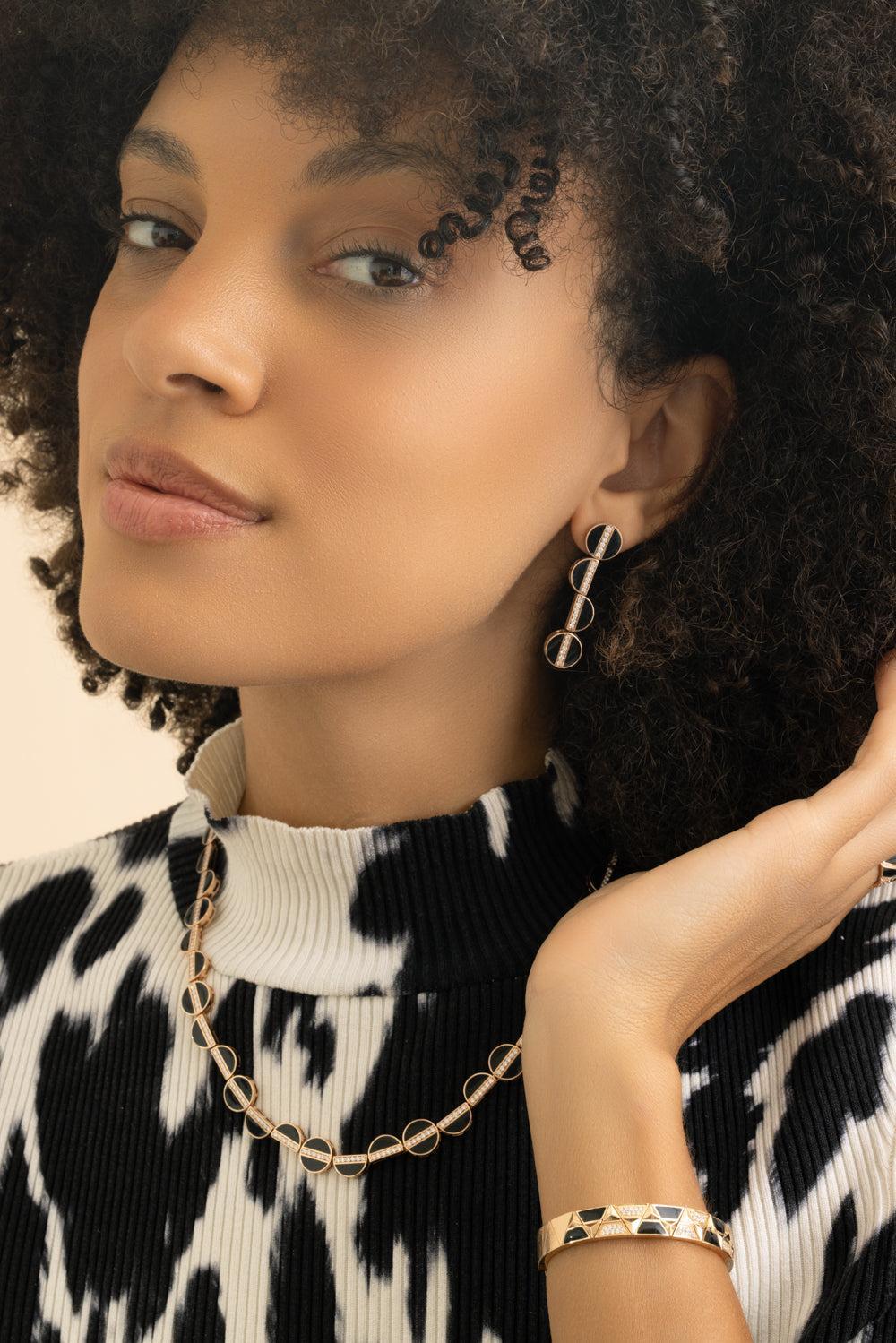 Diamond Enamel Elixer Long Earrings-ROSE GOLD-JEWELRYFINE JEWELEARRING-ALESSA JEWELRY