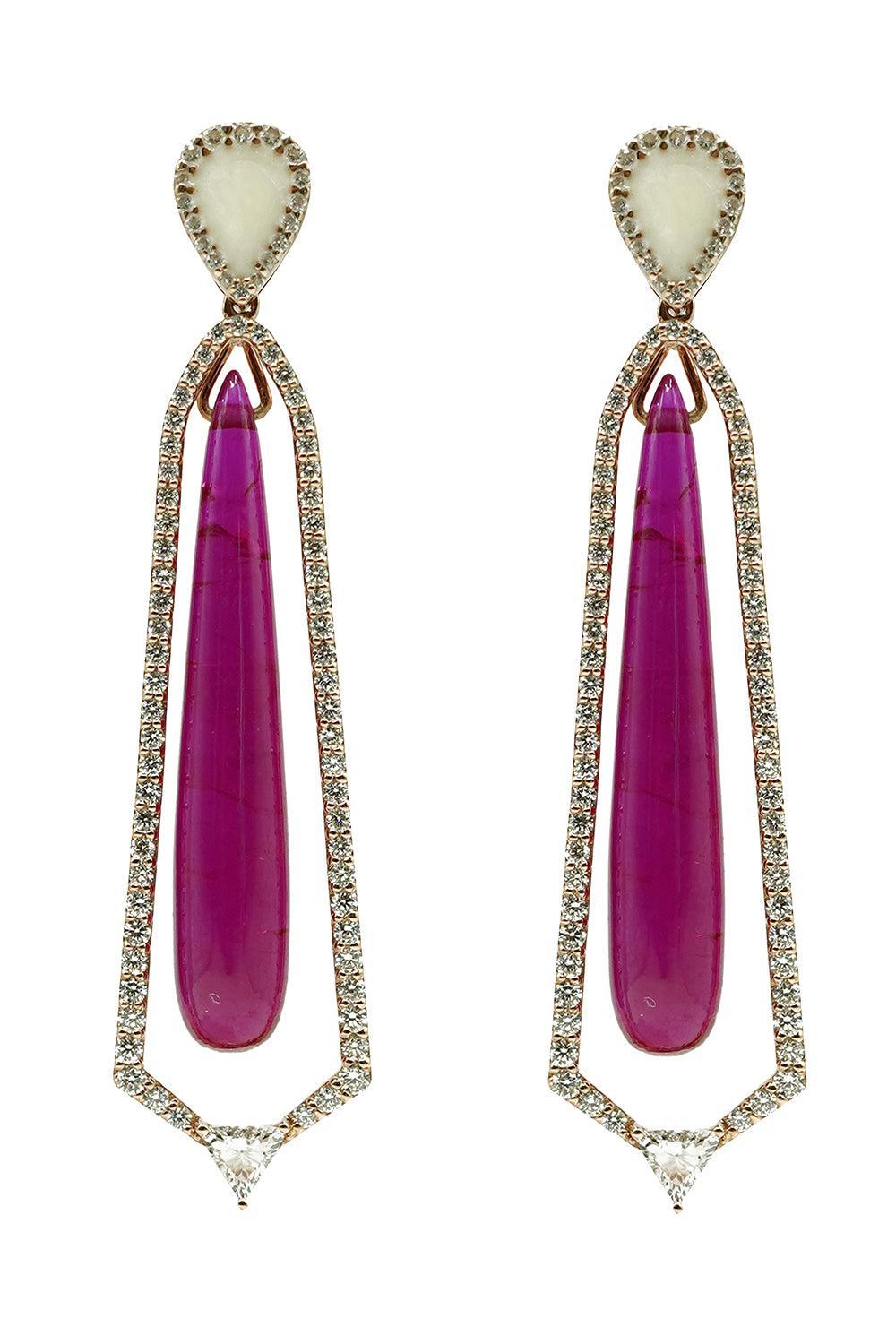 Ruby Diamond Drop Earrings-ROSE GOLD-JEWELRYFINE JEWELEARRING-ALESSA JEWELRY