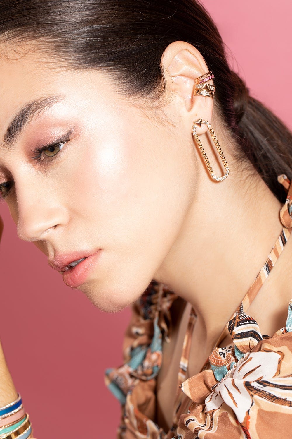 ALESSA JEWELRY-Single Line Ruby Ear Cuff-ROSE GOLD