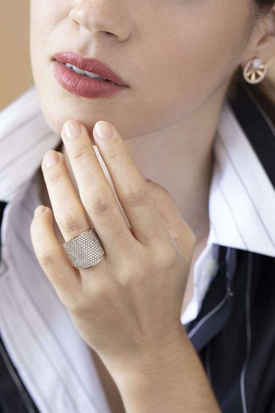 ALESSA JEWELRY-Pipe Pave Diamond Ring-ROSE GOLD