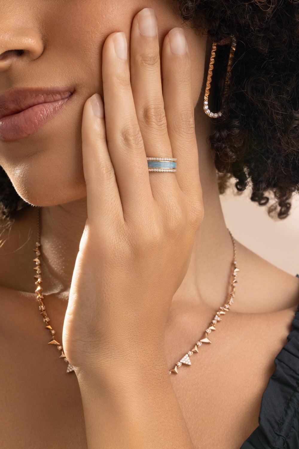 Diamond Border Ring-ROSE GOLD-7.25-JEWELRYFINE JEWELRING-ALESSA JEWELRY