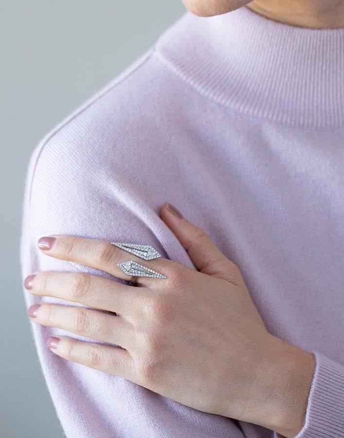 ALESSA JEWELRY-Double Arrow Diamond Ring-WHITE GOLD
