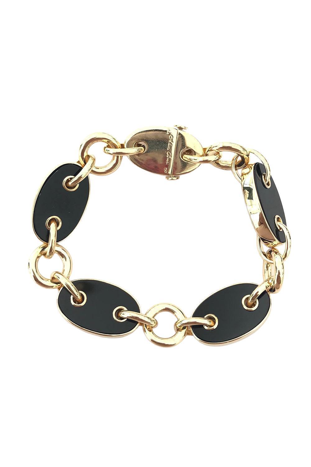 Black Onyx Costa Link Bracelet-YELLOW GOLD-JEWELRYFINE JEWELBRACELET O-ALETTO BROTHERS