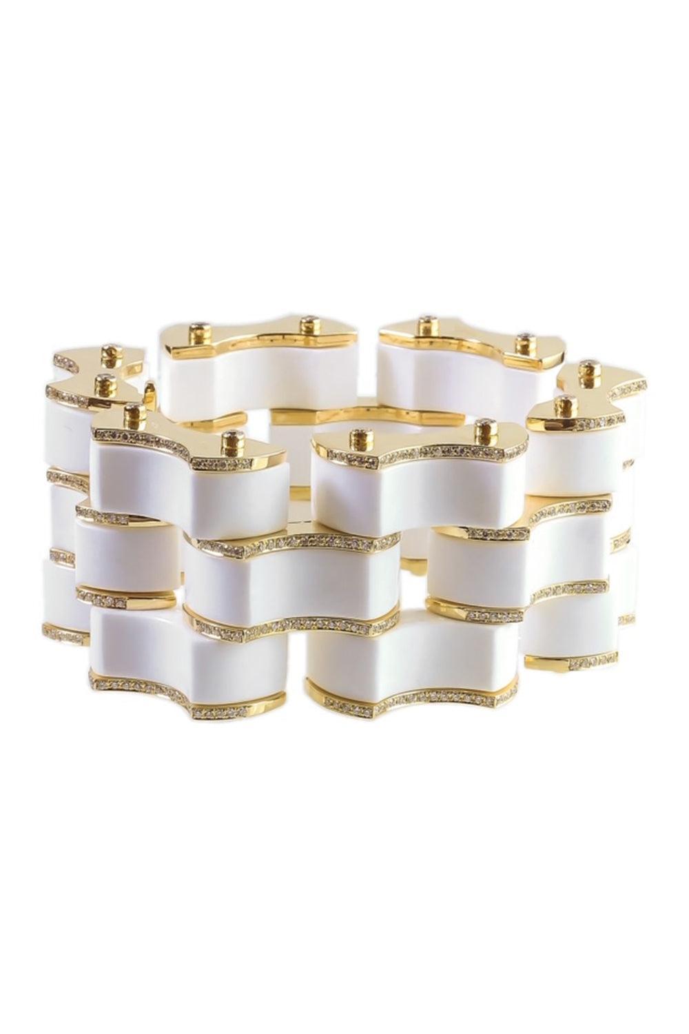 Carved Cocolon Ondina Diamond Edge Bracelet-YELLOW GOLD-JEWELRYFINE JEWELBRACELET O-ALETTO BROTHERS