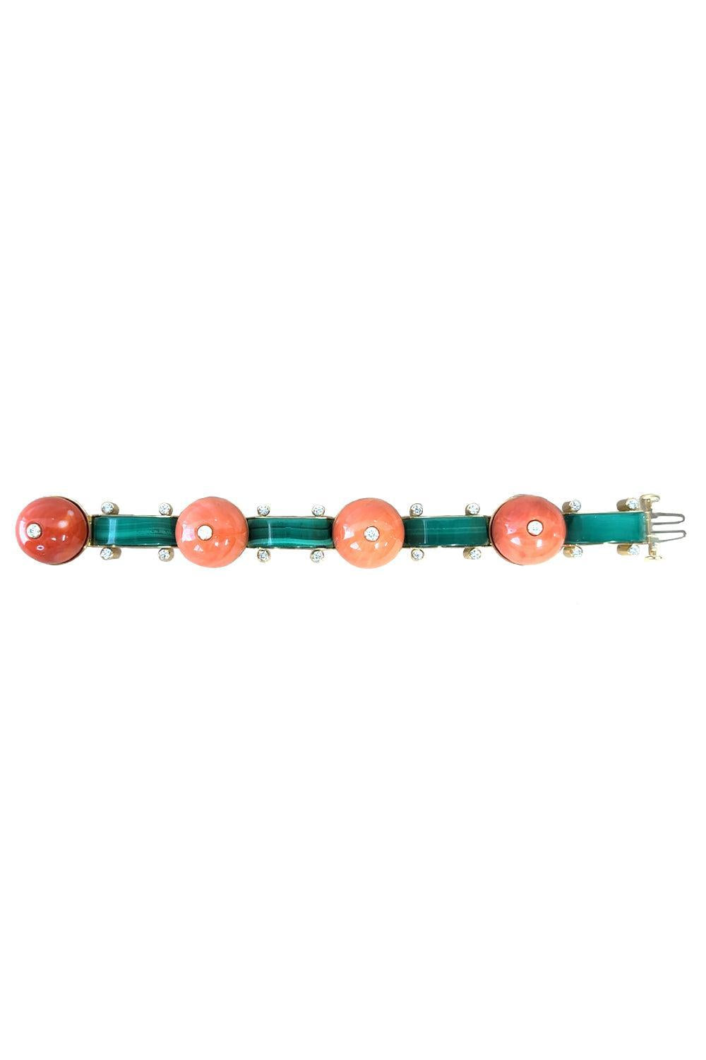 Coral Bead Malachite Terra Linea Bracelet-YELLOW GOLD-JEWELRYFINE JEWELBRACELET O-ALETTO BROS.