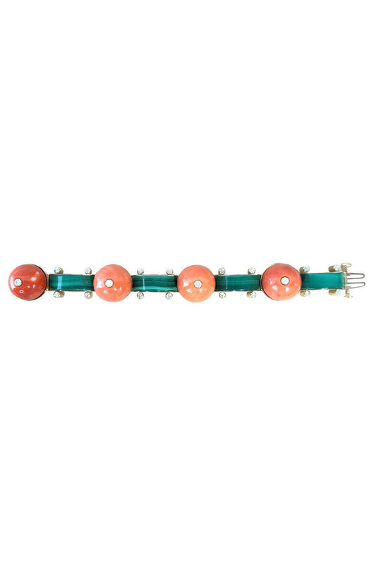 Coral Bead Malachite Terra Linea Bracelet-YELLOW GOLD-JEWELRYFINE JEWELBRACELET O-ALETTO BROS.