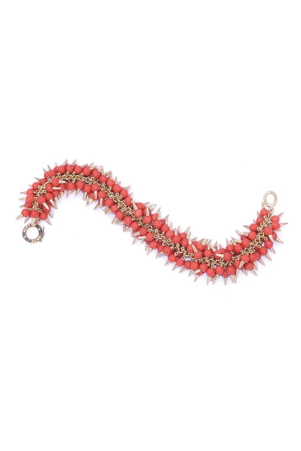 Coral Bead Spiked Muse Bracelet-YELLOW GOLD-JEWELRYFINE JEWELBRACELET O-ALETTO BROS.