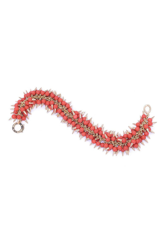 Coral Bead Spiked Muse Bracelet-YELLOW GOLD-JEWELRYFINE JEWELBRACELET O-ALETTO BROS.