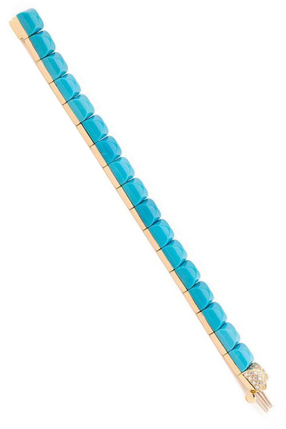 Diamond Lock Piramide Turquoise Bracelet-YELLOW GOLD-JEWELRYFINE JEWELBRACELET O-ALETTO BROTHERS