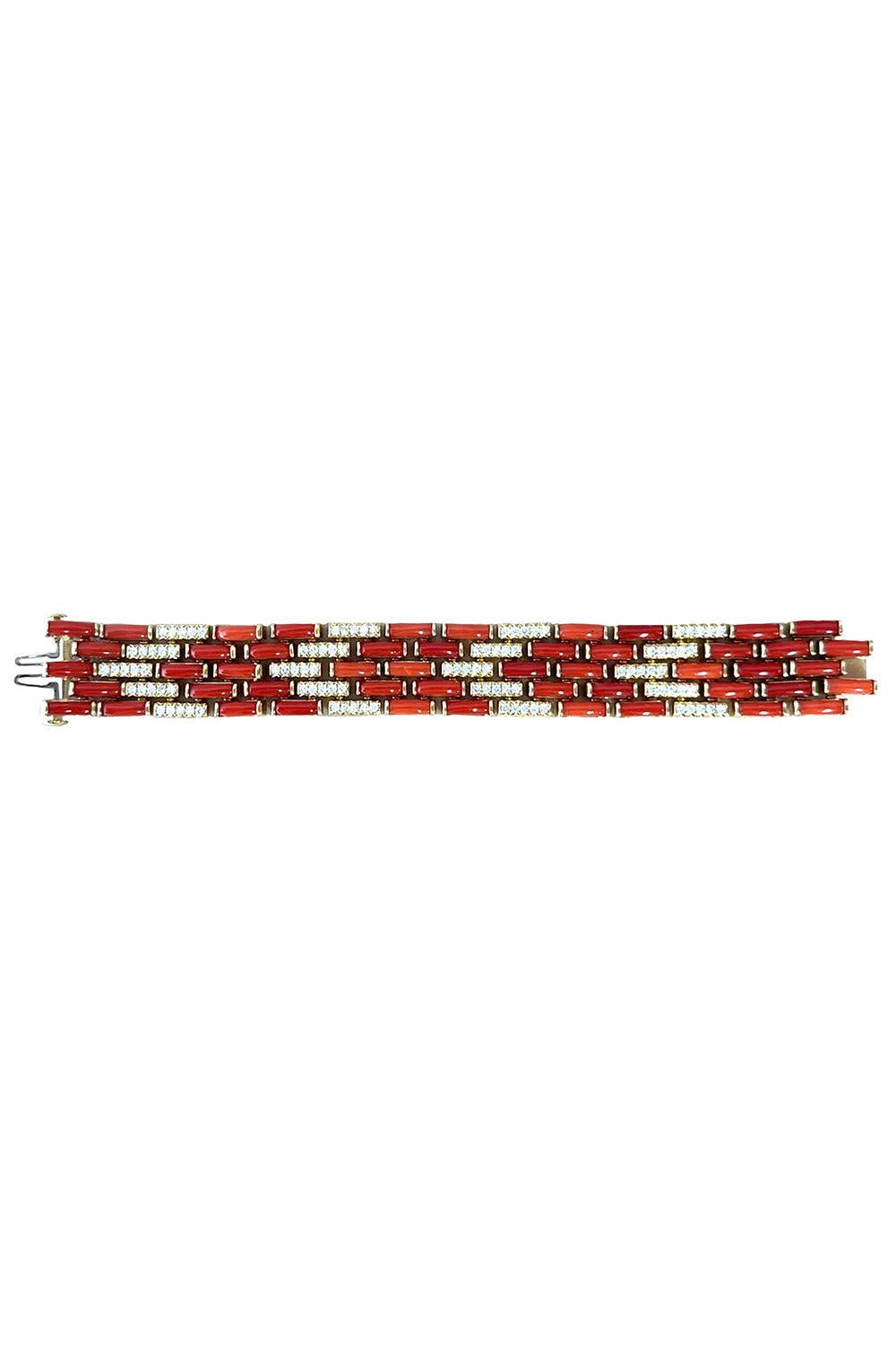 Mediterranean Coral Diamond Red Mosaic Bracelet-YELLOW GOLD-JEWELRYFINE JEWELBRACELET O-ALETTO BROS.