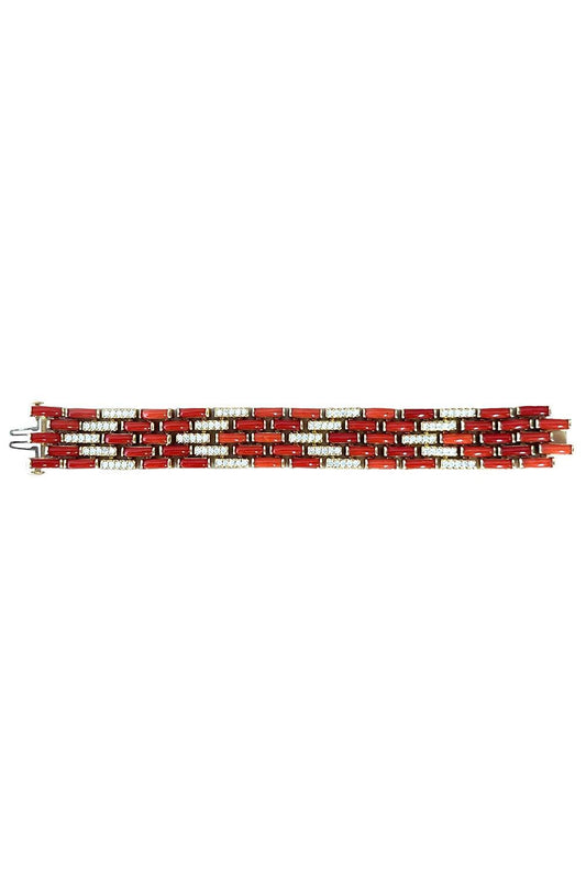 Mediterranean Coral Diamond Red Mosaic Bracelet-YELLOW GOLD-JEWELRYFINE JEWELBRACELET O-ALETTO BROS.
