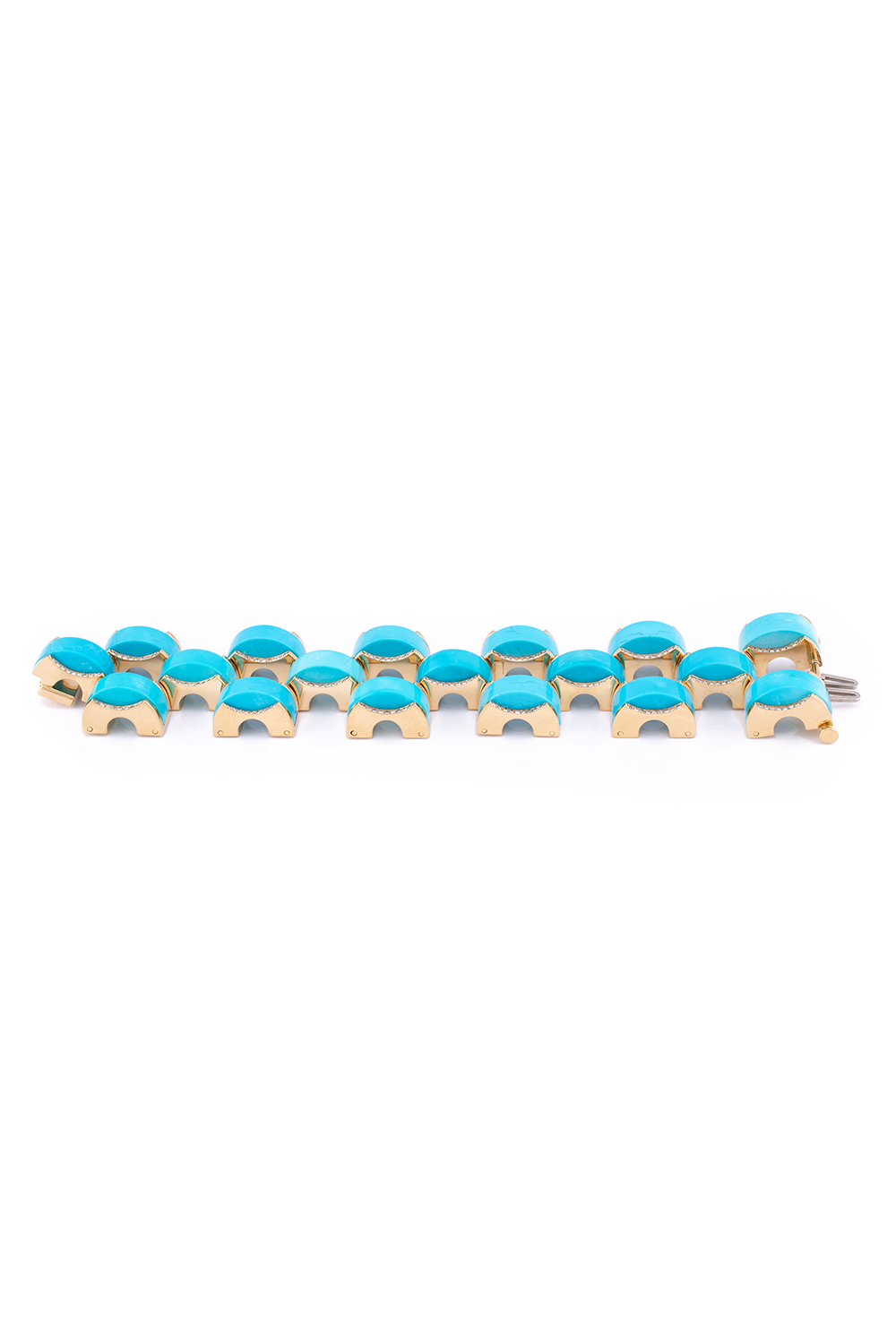 Sleeping Beauty Turquoise Archetti Diamond Edging Bracelet-YELLOW GOLD-JEWELRYFINE JEWELBRACELET O-ALETTO BROS.
