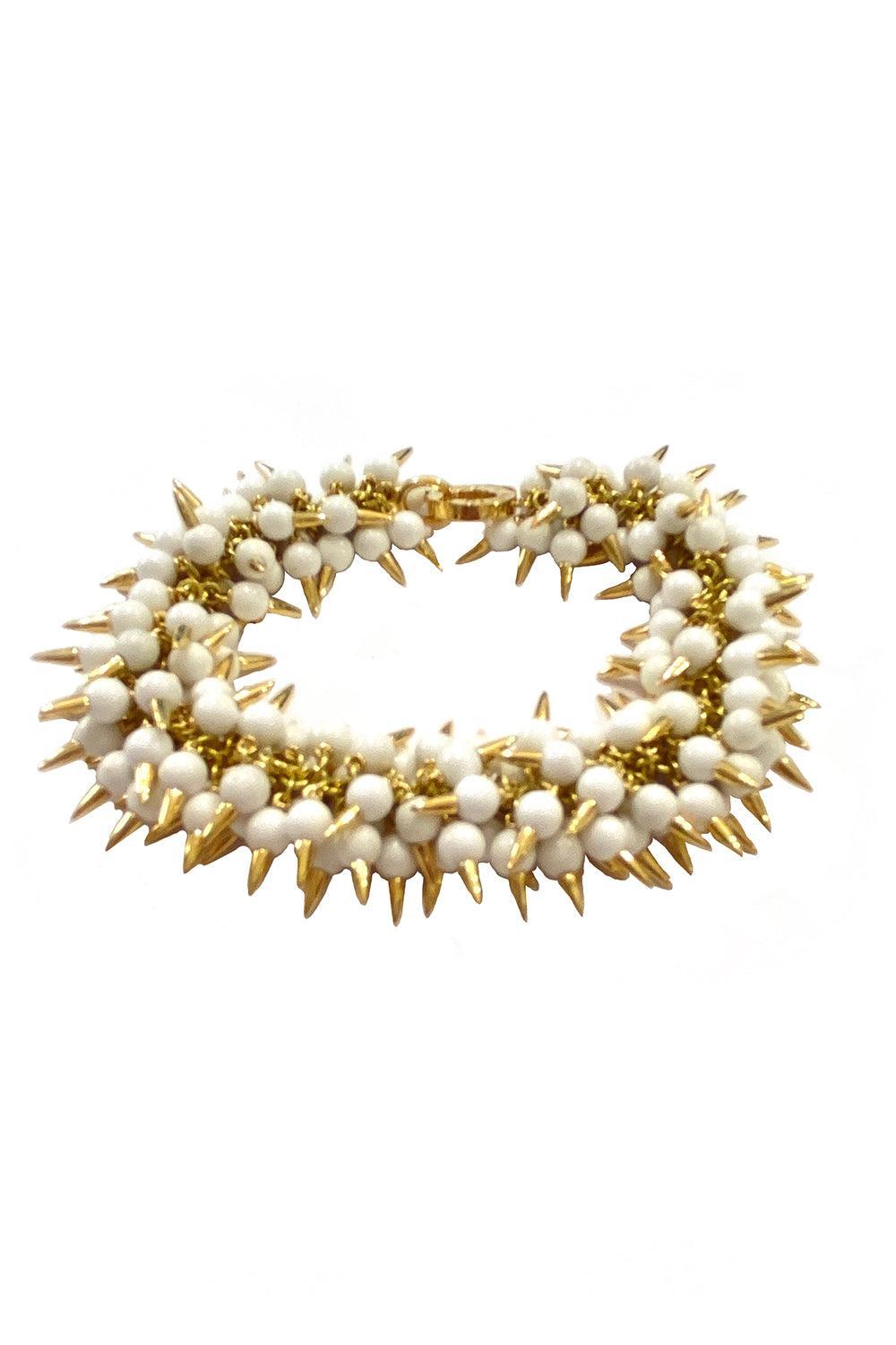 White Onyx Spiked Muse Bracelet-YELLOW GOLD-JEWELRYFINE JEWELBRACELET O-ALETTO BROTHERS