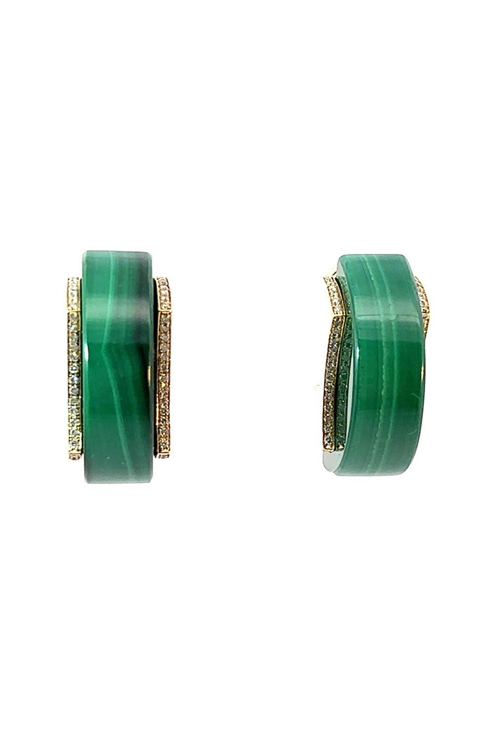 Malachite Diamond Edging Luna Curve Earrings-YELLOW GOLD-JEWELRYFINE JEWELEARRING-ALETTO BROTHERS