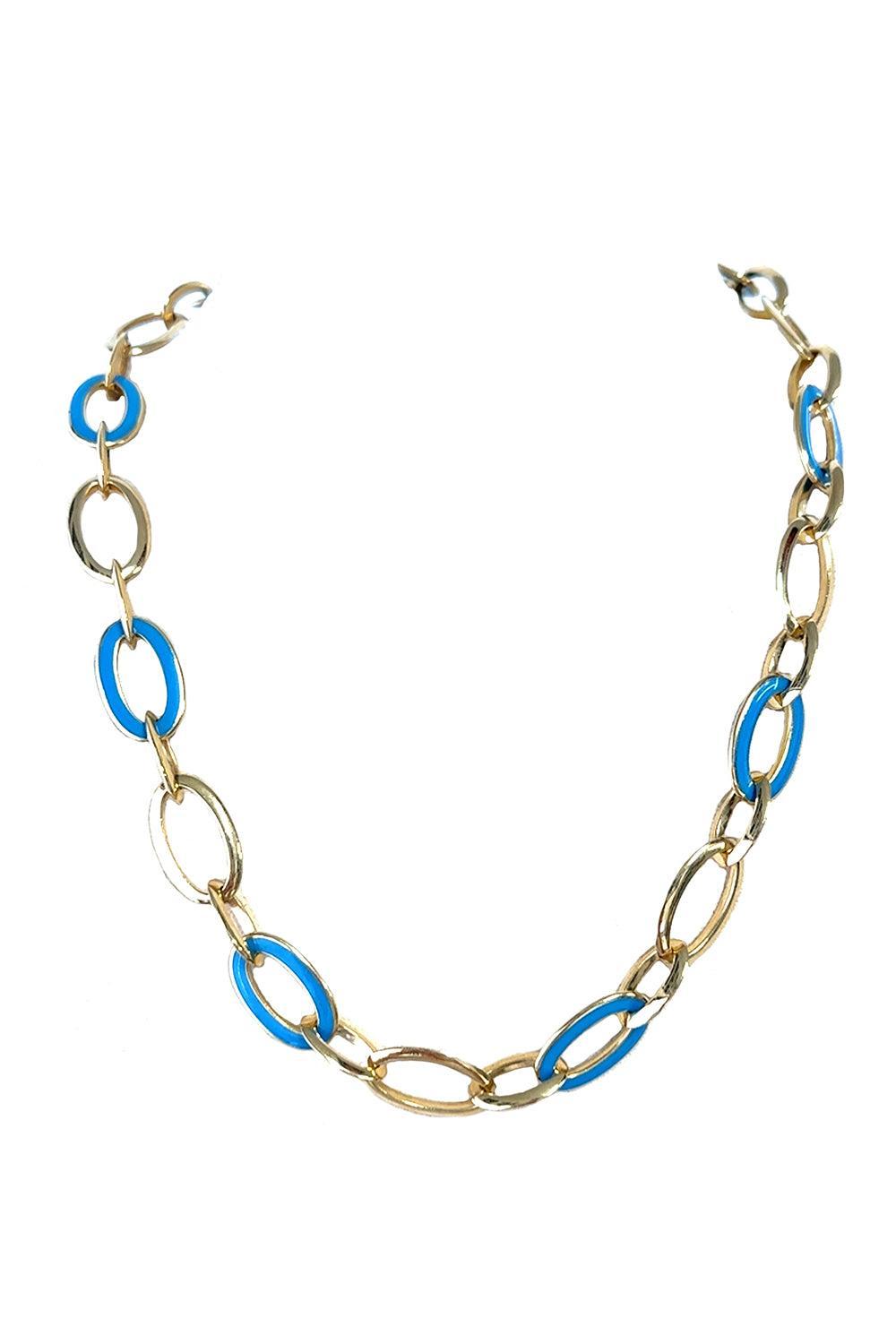 Blue Enamel Capri Chain Necklace-YELLOW GOLD-JEWELRYFINE JEWELNECKLACE O-ALETTO BROS.