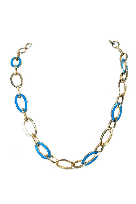 Blue Enamel Capri Chain Necklace-YELLOW GOLD-JEWELRYFINE JEWELNECKLACE O-ALETTO BROS.