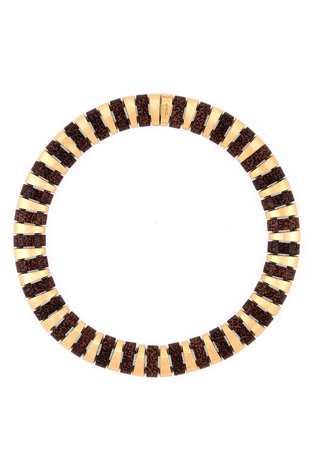 Leopard Palm Wood Selvaggia Collar Necklace-YELLOW GOLD-JEWELRYFINE JEWELNECKLACE O-ALETTO BROS.