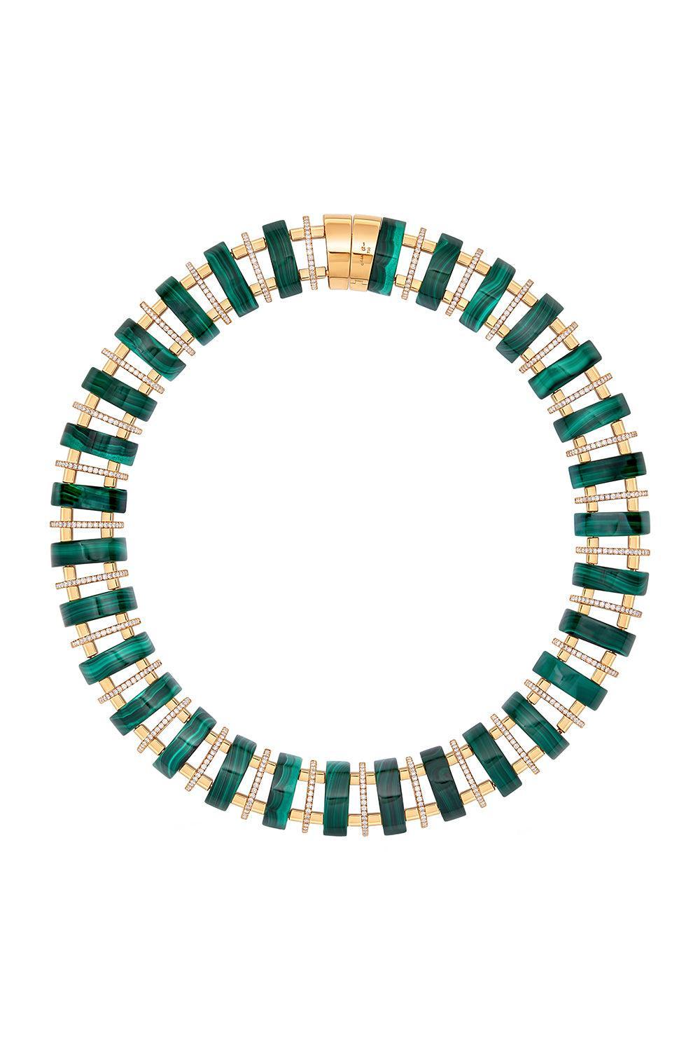 Malachite Diamond Gilded Rhythm Necklace-YELLOW GOLD-JEWELRYFINE JEWELNECKLACE O-ALETTO BROS.