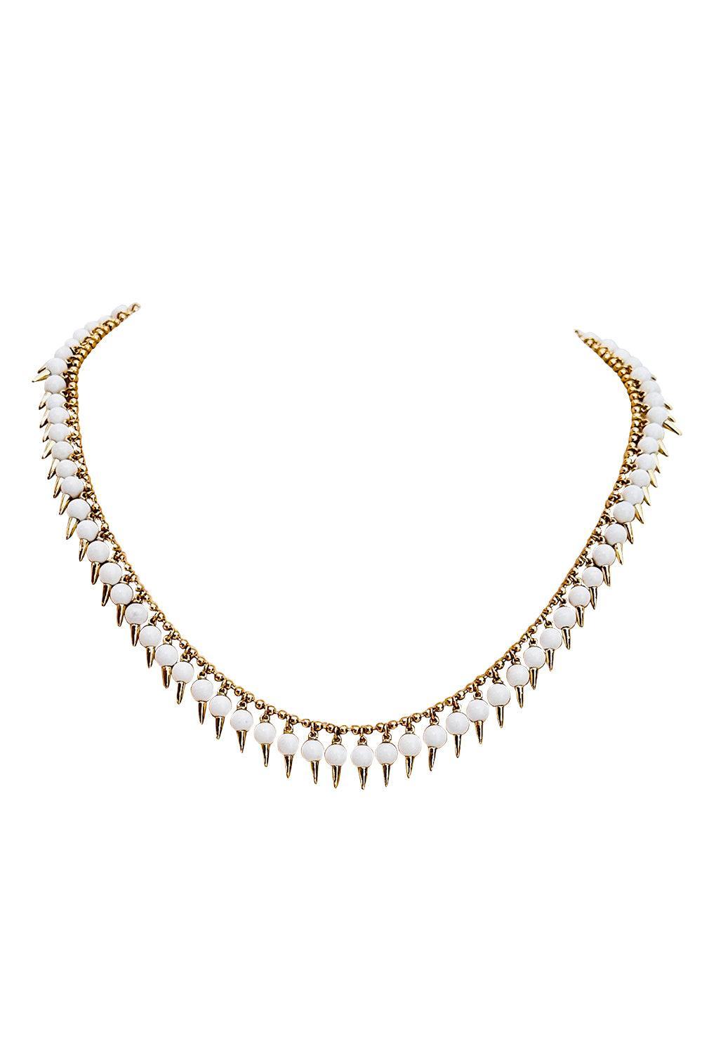 Whte Onyx Spiked Muse Necklace-YELLOW GOLD-JEWELRYFINE JEWELNECKLACE O-ALETTO BROTHERS