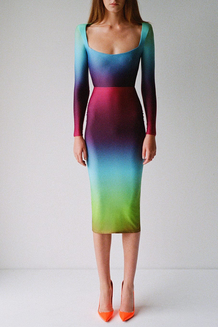 ALEX PERRY-Toryn Lycra Scoop Neck Long Sleeve Dress-