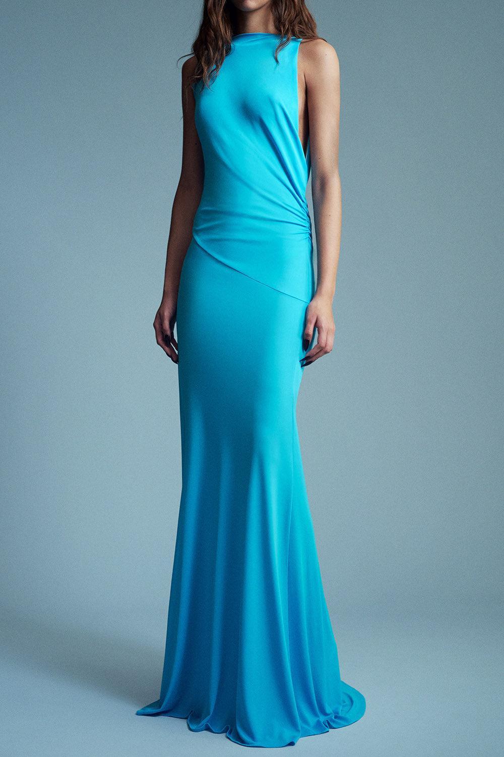 Open Back Jersey Drape Gown-BLUE-2-CLOTHINGDRESSGOWN-ALEX PERRY