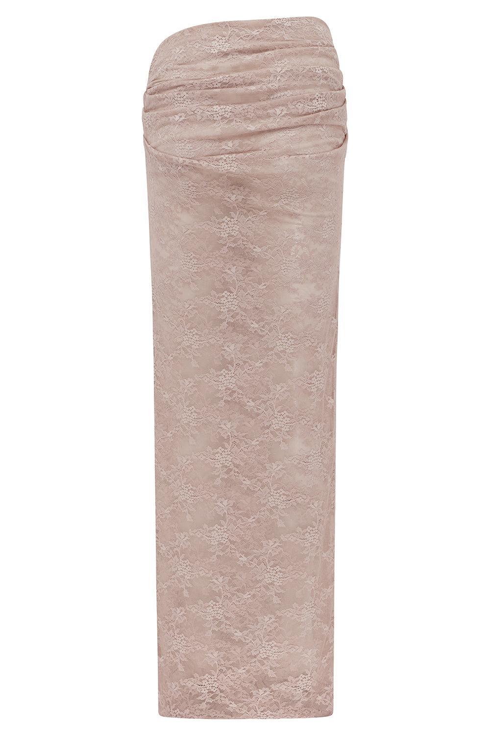 Lace Tucked Column Skirt-PINK-2-CLOTHINGSKIRTMINI-ALEX PERRY