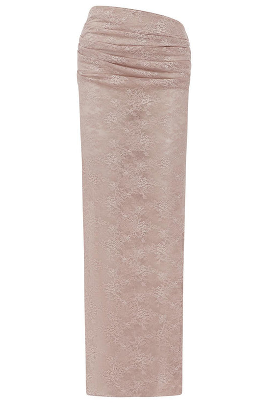 Lace Tucked Column Skirt-PINK-2-CLOTHINGSKIRTMINI-ALEX PERRY