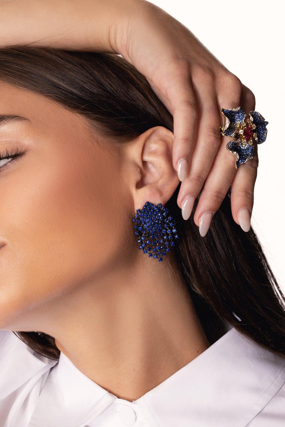 ALEXANDER LAUT-Blue Sapphire Embrace Earrings-BLACK GOLD