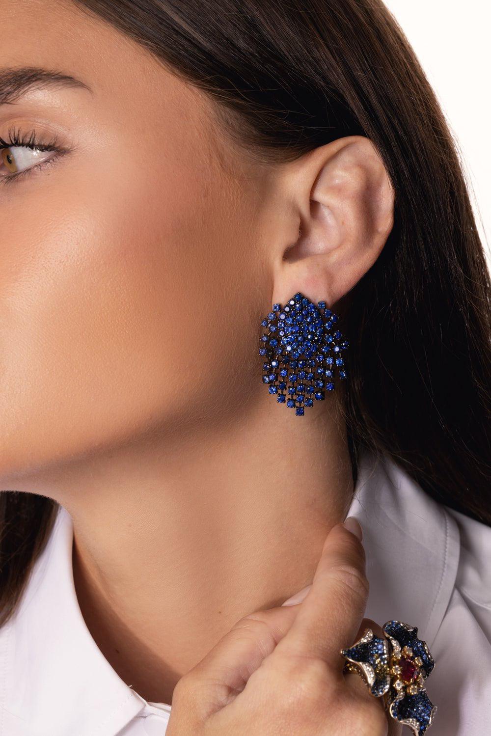ALEXANDER LAUT-Blue Sapphire Embrace Earrings-BLACK GOLD