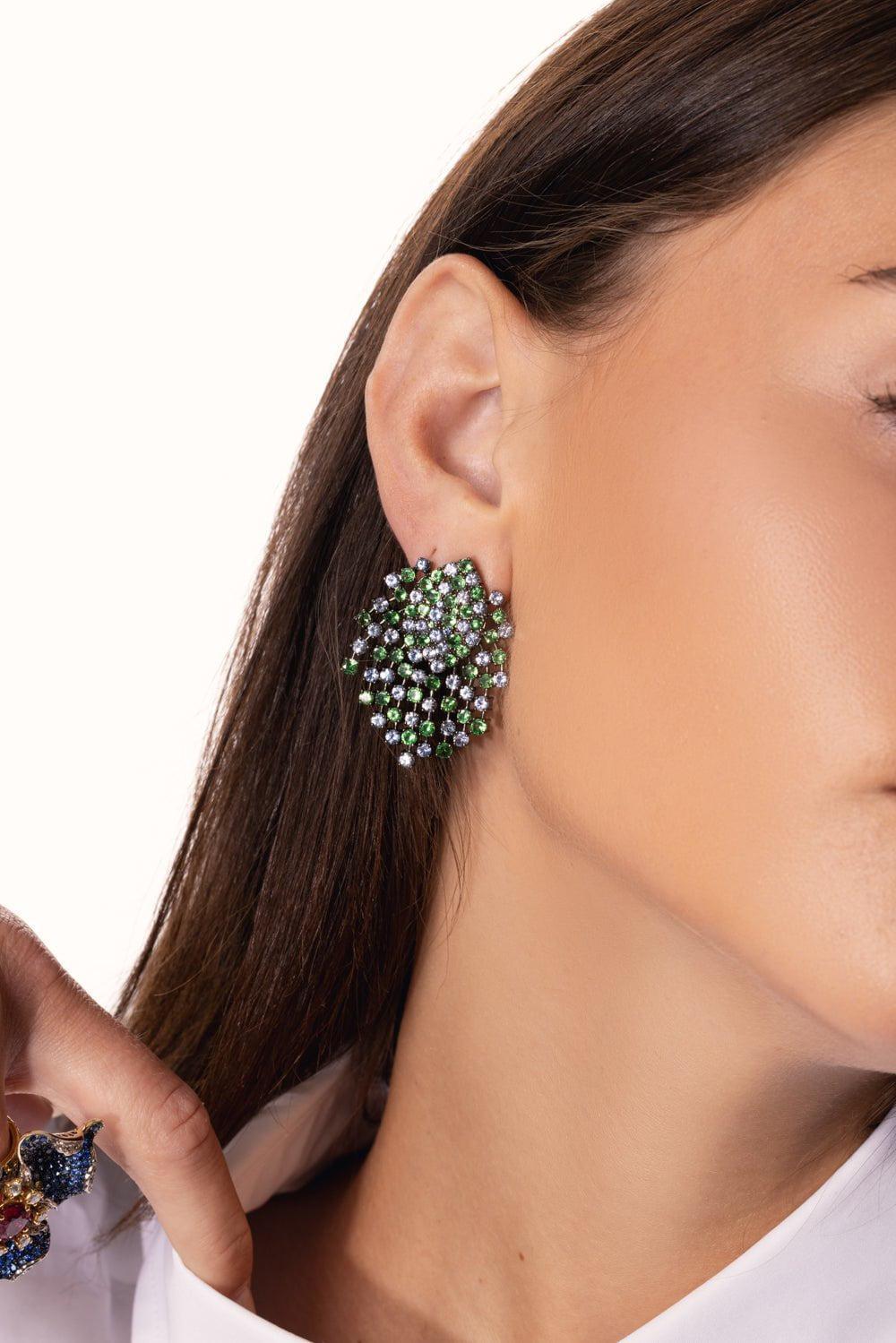 ALEXANDER LAUT-Tsavorite Sapphire Embrace Earrings-BLACK GOLD