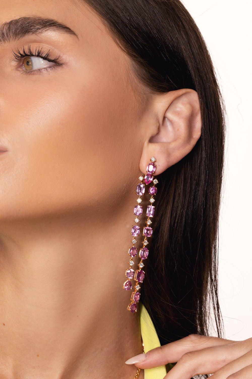 ALEXANDER LAUT-Diamond Sapphire Strand Earrings-ROSE GOLD