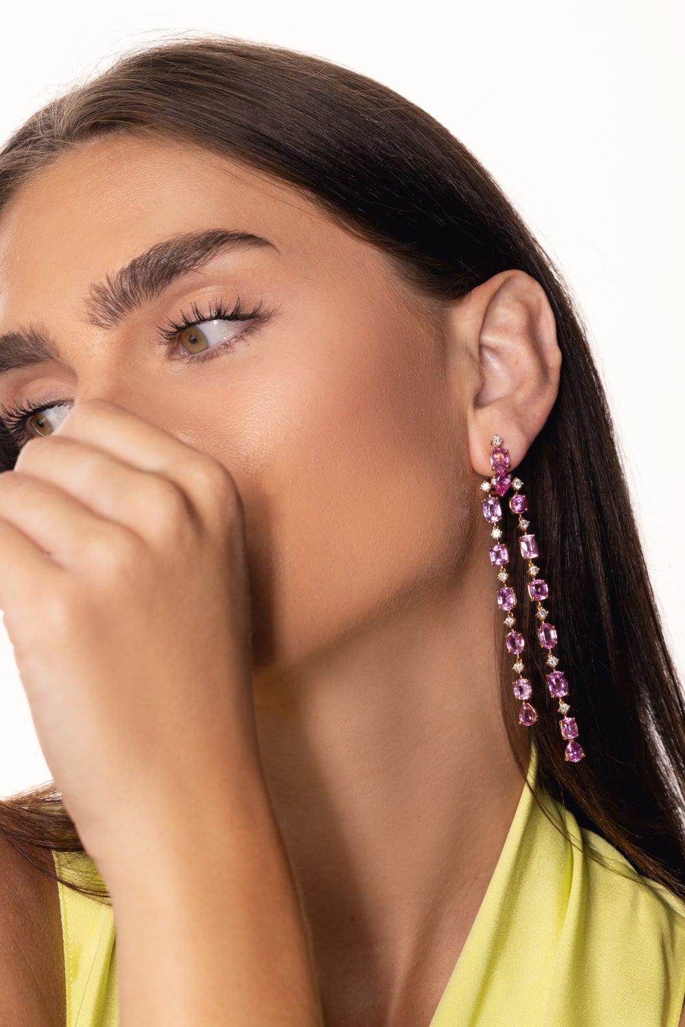 ALEXANDER LAUT-Diamond Sapphire Strand Earrings-ROSE GOLD