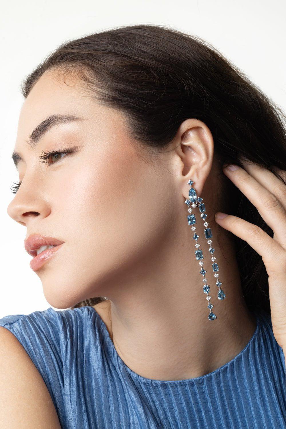 ALEXANDER LAUT-Aquamarine Long Drop Earrings-WHITE GOLD