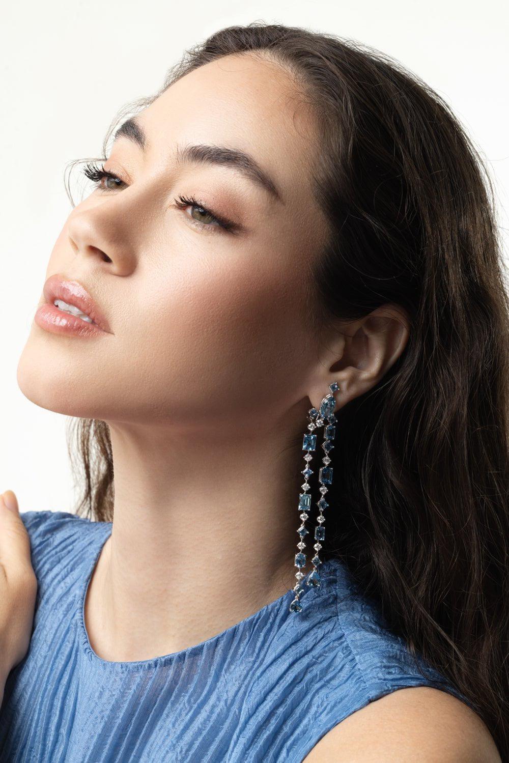 ALEXANDER LAUT-Aquamarine Long Drop Earrings-WHITE GOLD
