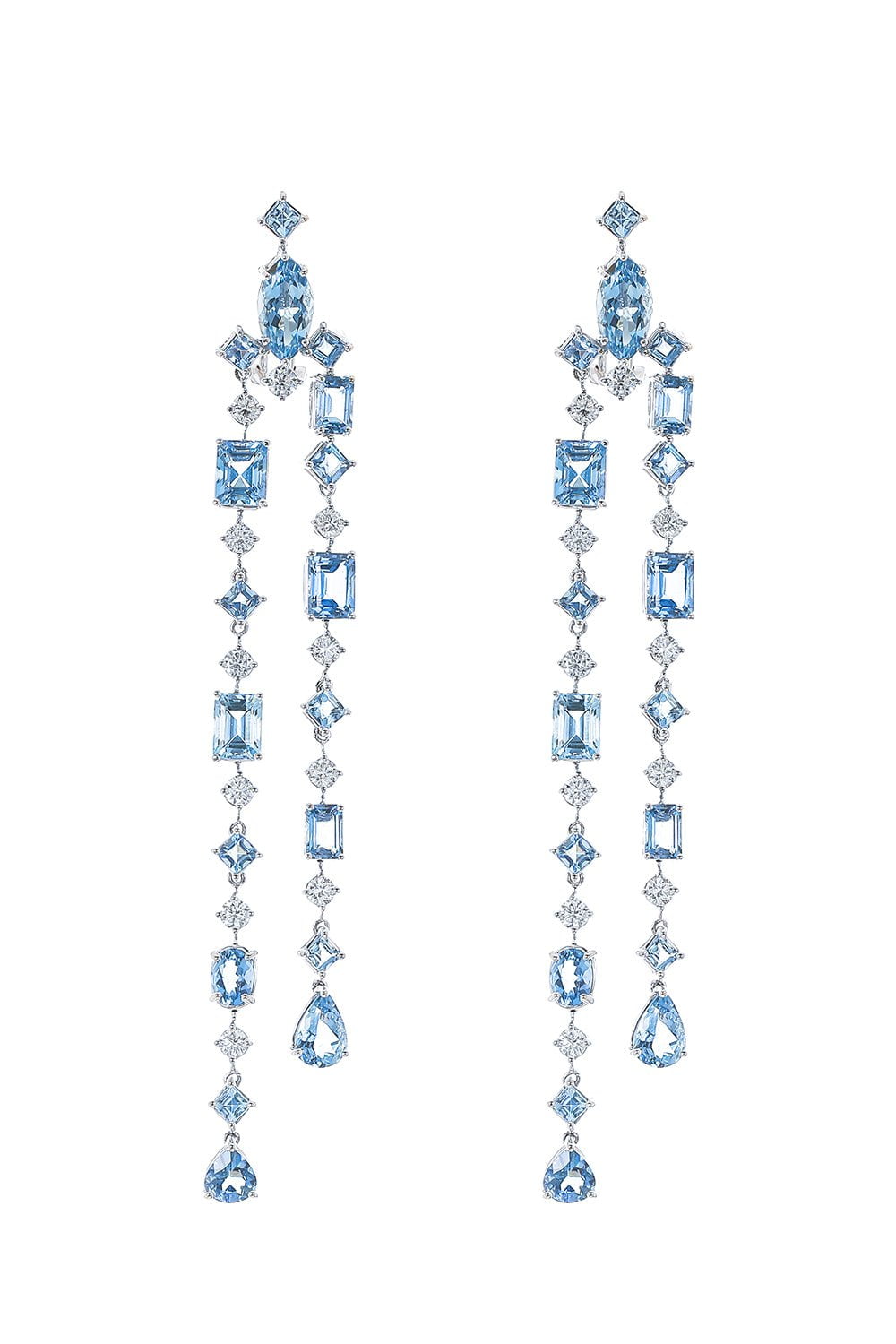 ALEXANDER LAUT-Aquamarine Long Drop Earrings-WHITE GOLD