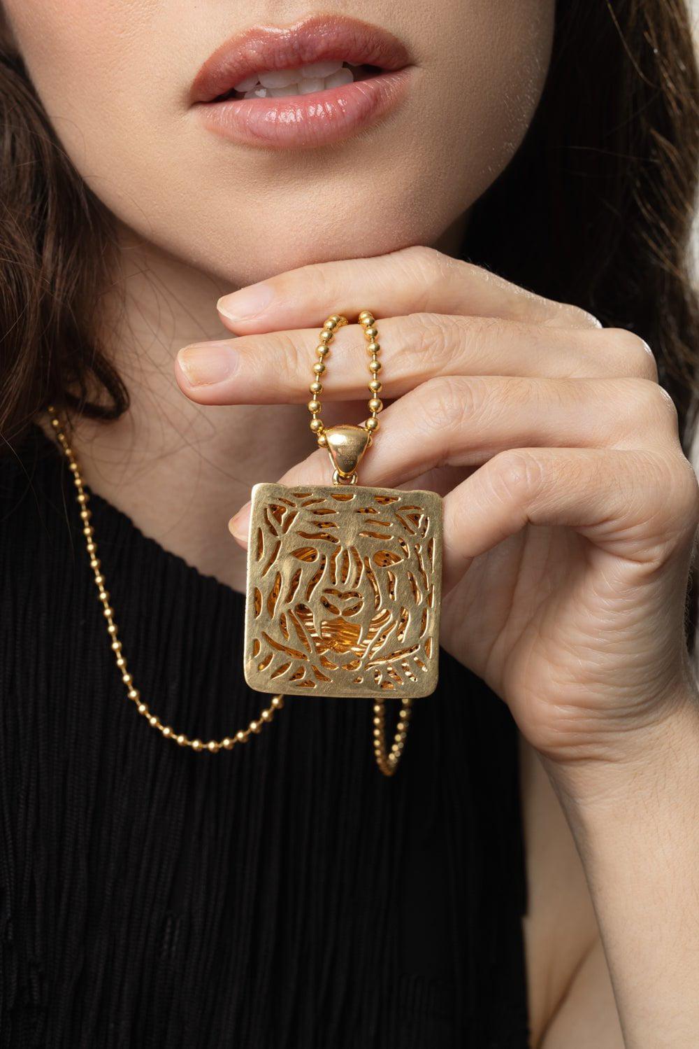 ALEXANDER LAUT-Large Tiger Pendant Necklace-YELLOW GOLD