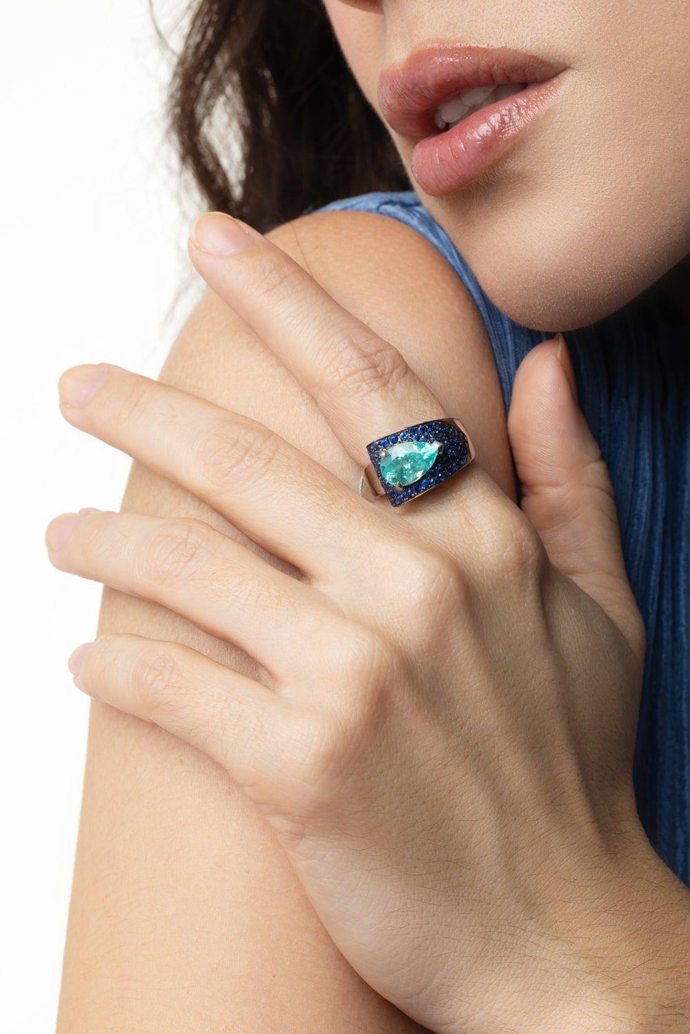 ALEXANDER LAUT-Blue Sapphire Paraiba Ring-WHITE GOLD