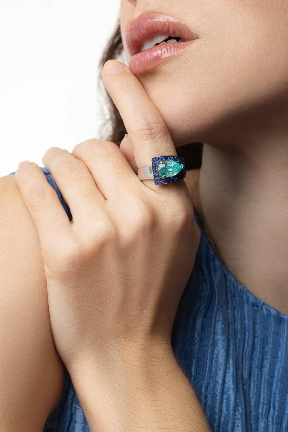 ALEXANDER LAUT-Blue Sapphire Paraiba Ring-WHITE GOLD