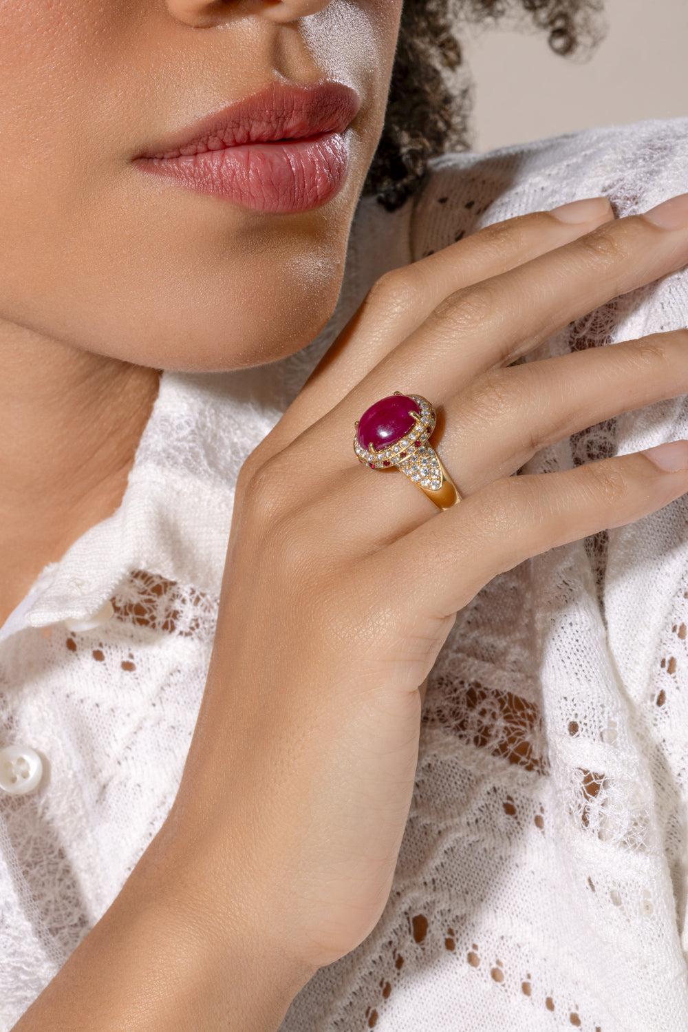 Ruby Diamond Halo Ring-YELLOW GOLD-6.25-JEWELRYFINE JEWELRING-ALEXANDER LAUT