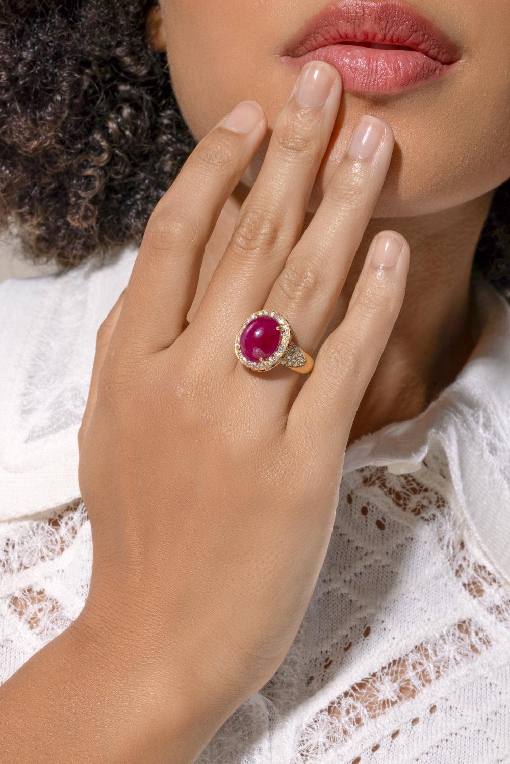 Ruby Diamond Halo Ring-YELLOW GOLD-6.25-JEWELRYFINE JEWELRING-ALEXANDER LAUT