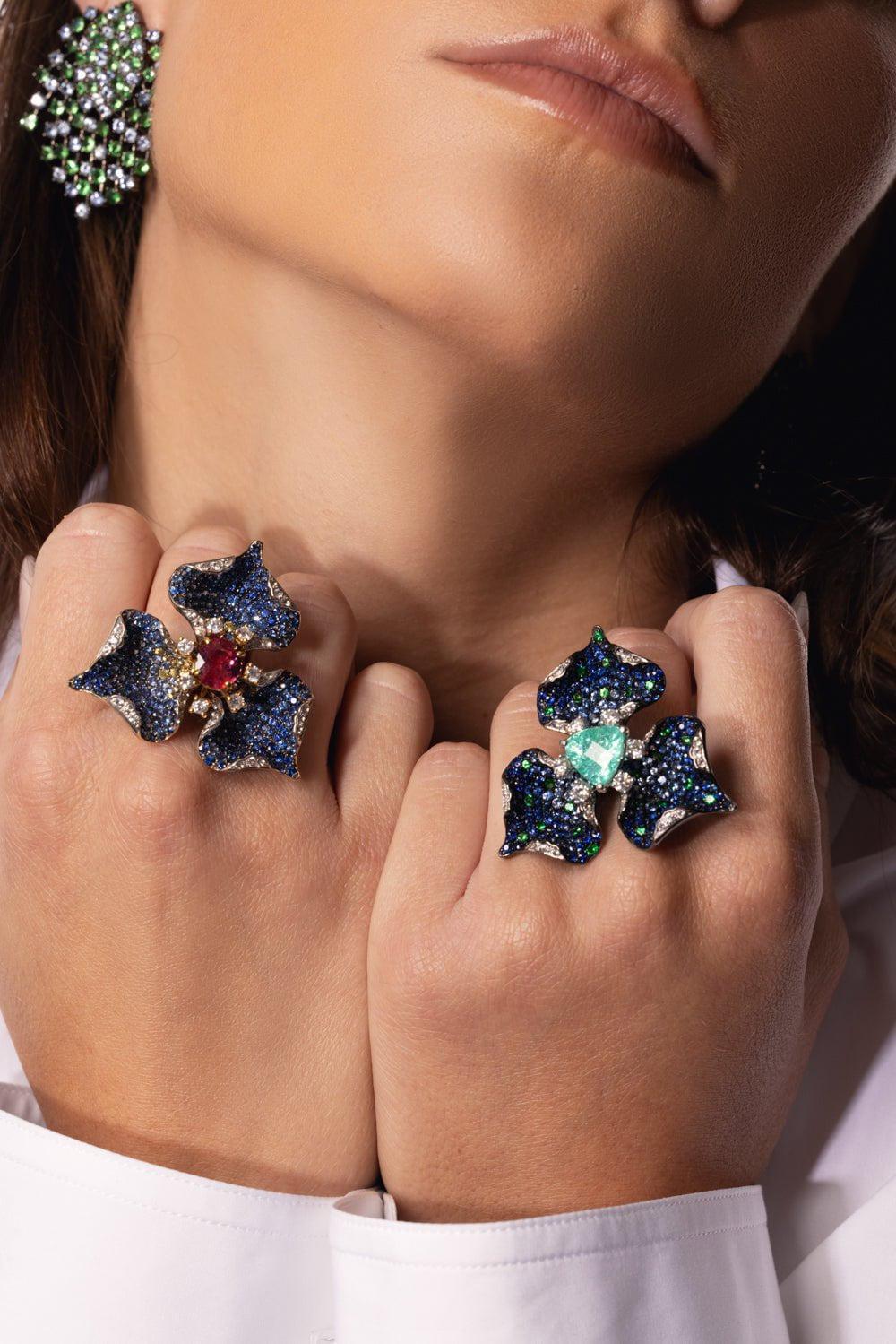 ALEXANDER LAUT-Diamond Ruby Lilly Ring-YELLOW GOLD