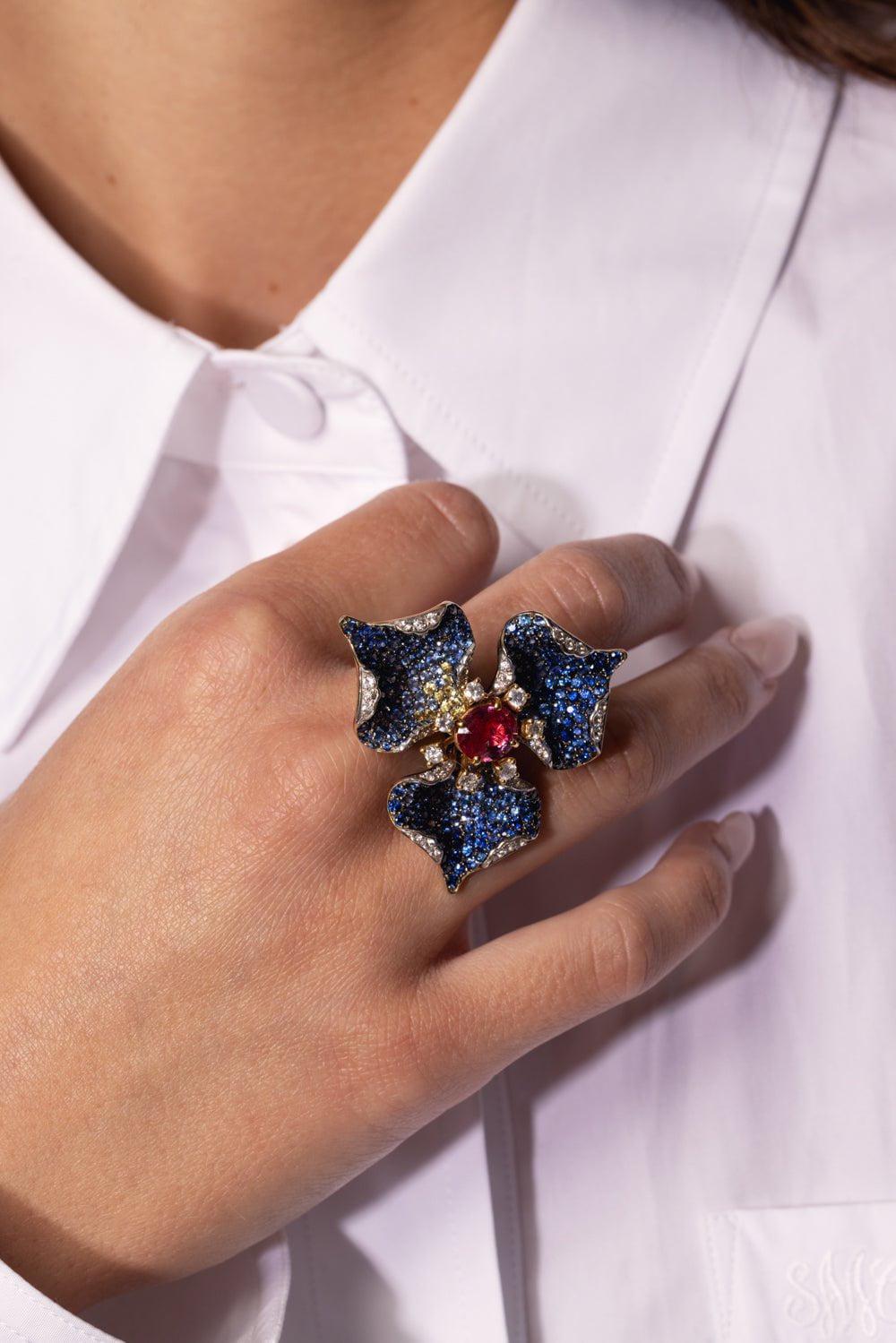 ALEXANDER LAUT-Diamond Ruby Lilly Ring-YELLOW GOLD